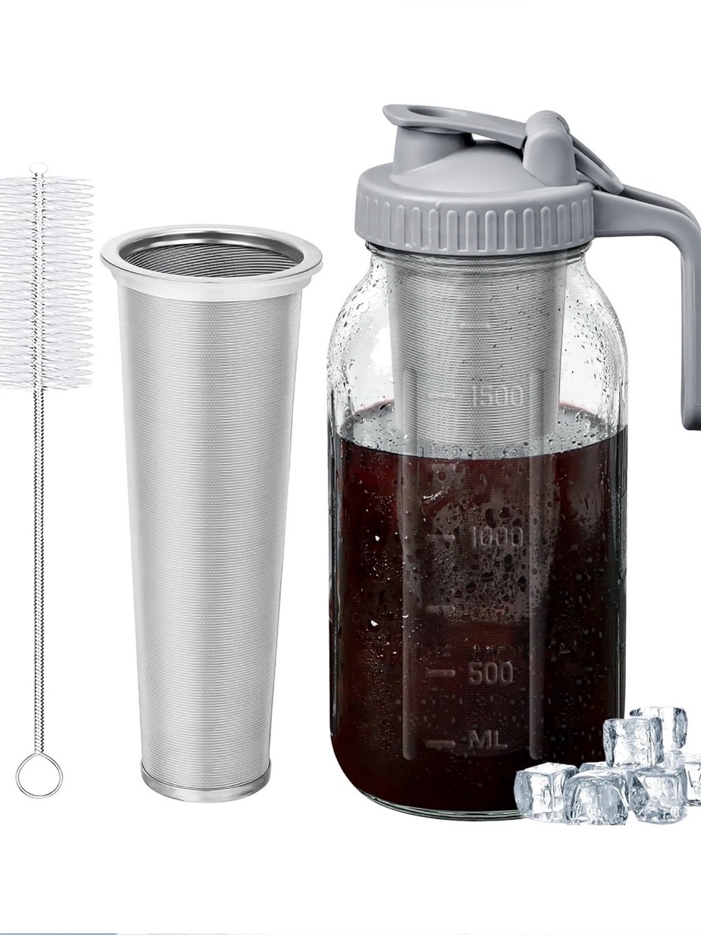 Cold Brew Coffee/Tea 64oz Leak-Proof Pitcher w/ Stainless Steel Filter New